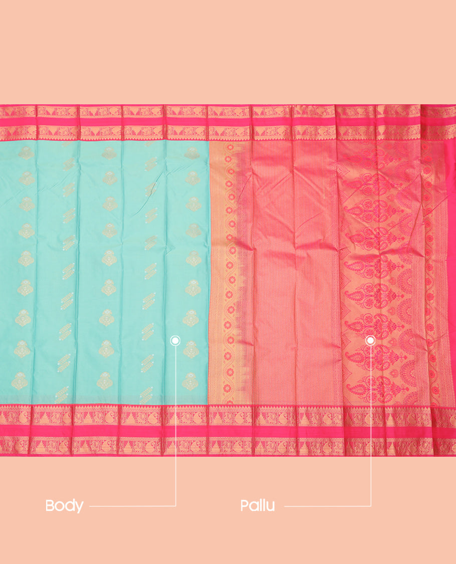 Turquoise Zari Butta Budget Silk Saree