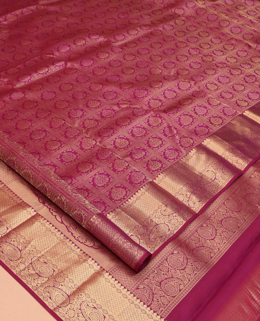Wine Jacquard Design Kanchipuram Wedding Silk Saree