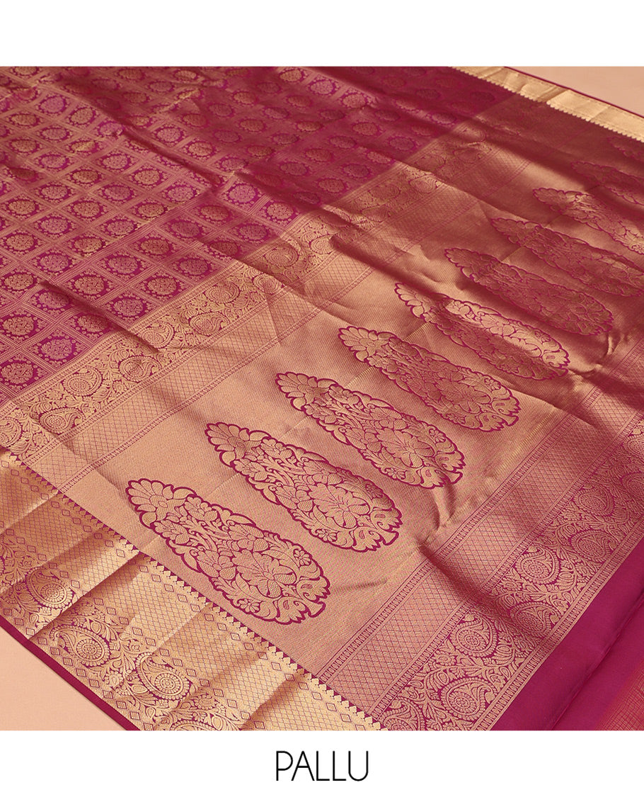 Wine Jacquard Design Kanchipuram Wedding Silk Saree