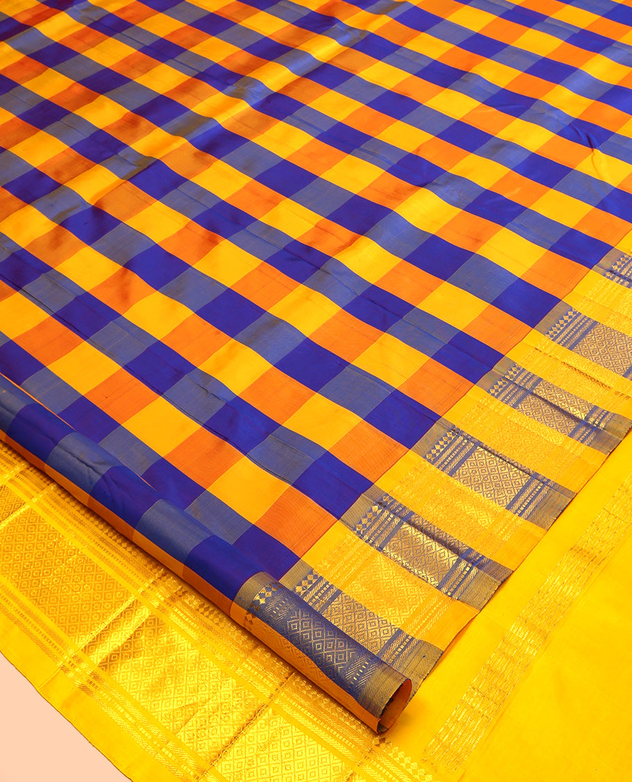 Multi-Color Checks Kanchipuram Silk