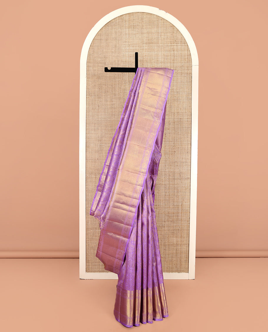 Lavender Kanchipuram Wedding Silk Saree, Decorated with Jacquard Design, a Zari Border of Neli, Poun, and Mayil Kann Designs, Jaal Pallu, and a Matching Blouse