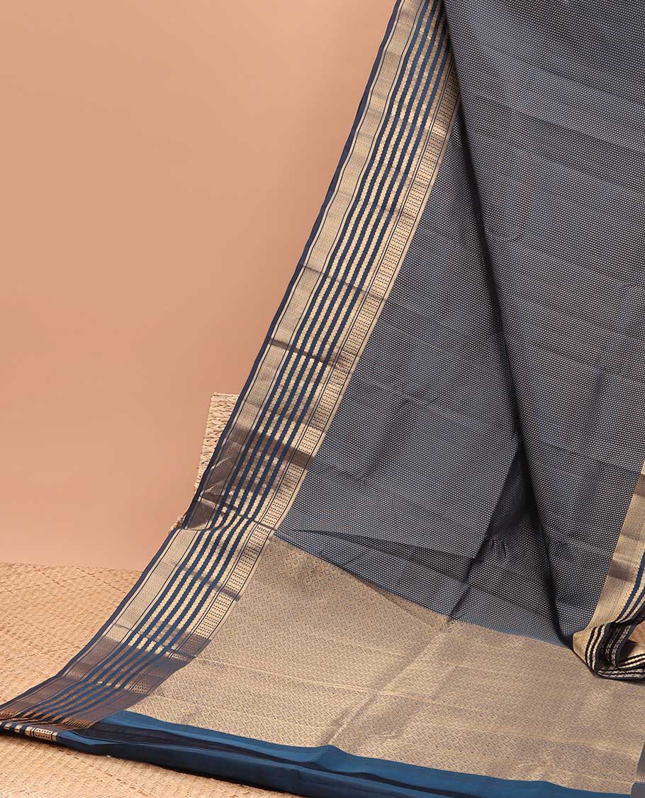 Blue striped vasundhara elite silk saree with self zari design border & zari jaal design pallu