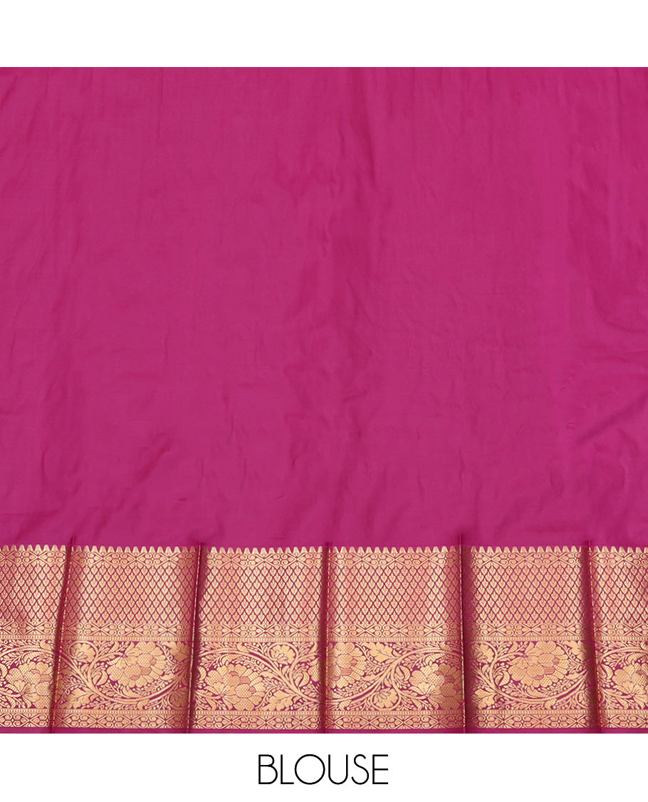 Blue Budget Silk Saree, Featuring Jacquard Design, Complemented by Contrast Traditional Zari Border, a Grand Pallu and a Contrast Blouse