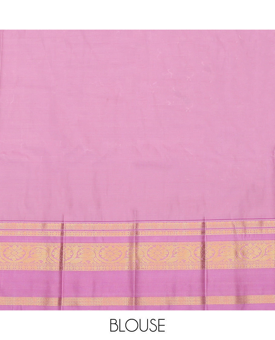 Purple Budget Silk Saree, Detailed with Zari Buttas and Stripes, Complemented by Contrast Traditional Rettai Pettu Border, a Jaal Pallu and a Contrast Blouse