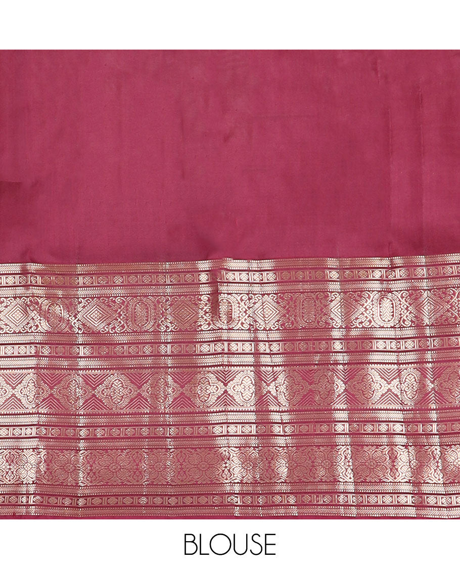 Maroon zari buttas vasundhara silk mix saree, intricate pallu & zari border of muthu,kathir,rudraksham & geometric designs
