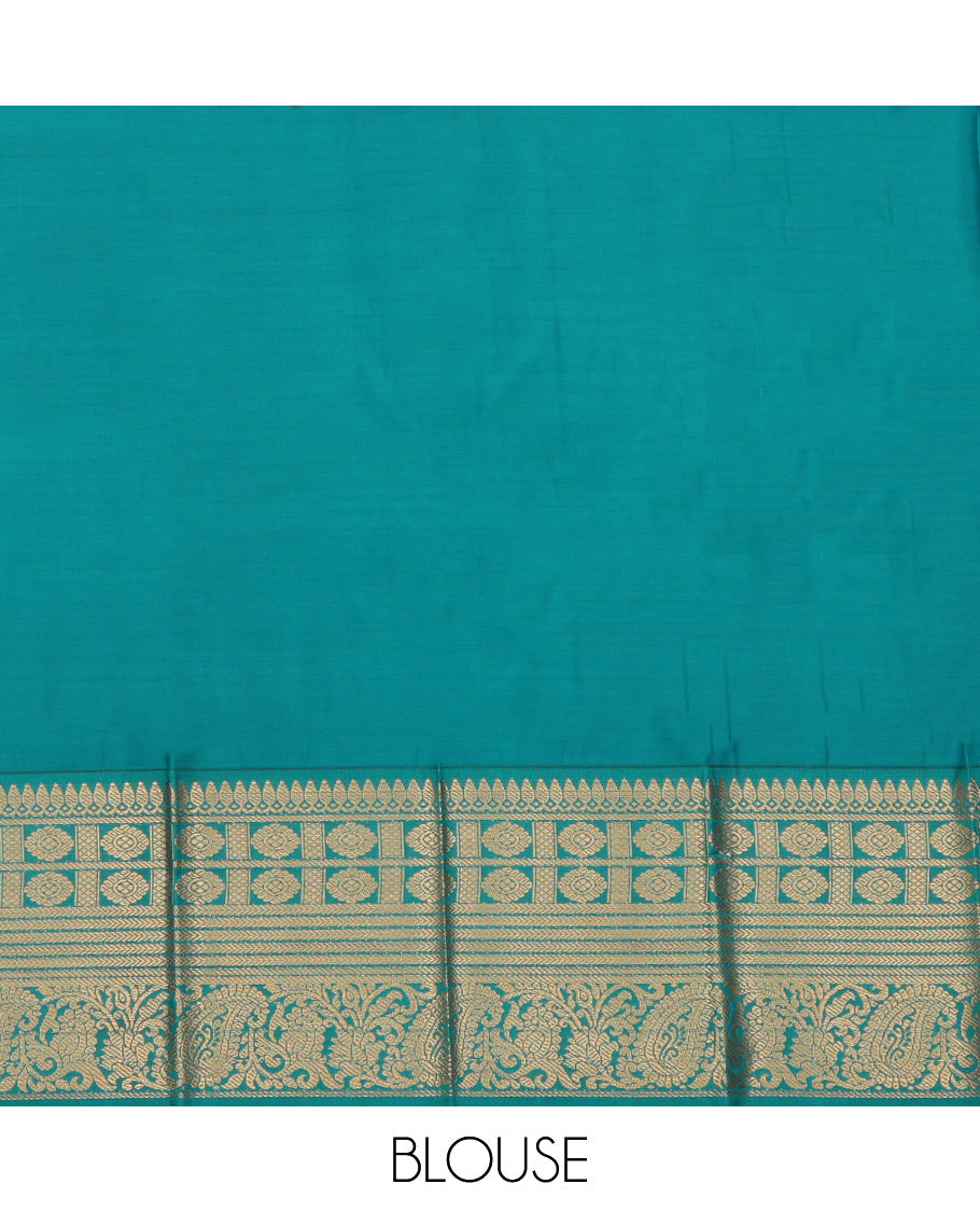 Blue Budget Silk Saree, Enthralled with Zari Buttas, a Contrast Traditional Zari Border, Grand Pallu, and a Contrast Blouse