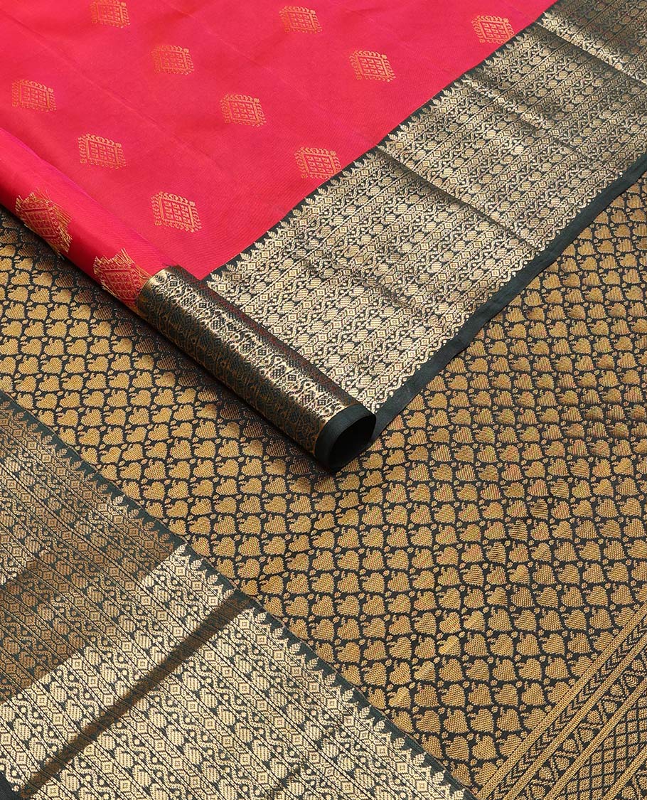 Red geometric design vasundhara elite silk saree with contrast taditional zari design border & leaf design pallu