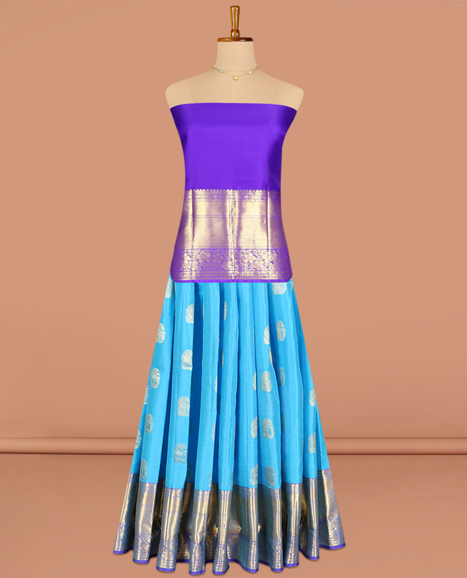Blue Pure Silk Pavadai Material Set