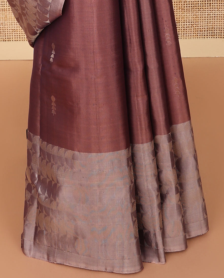 Mauve motifs mayuri soft silk saree with contrast zari design boeder & geometric design pallu