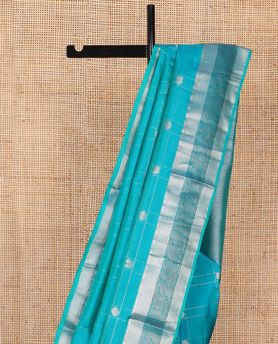 Blue annam chakram checked soft silk saree, zari border of thilakam,banaras, then kuli kann & mayil & jaal pallu