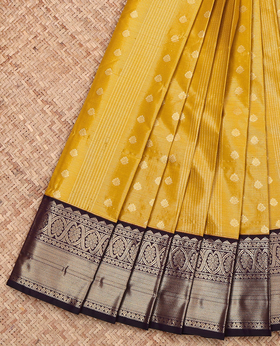 Mustard Budget Silk Saree, Elevated with Zari Buttas and Checks, Complemented by a Contrast Traditional Zari Design Border, Grand Jaal Pallu, and a Contrast Blouse