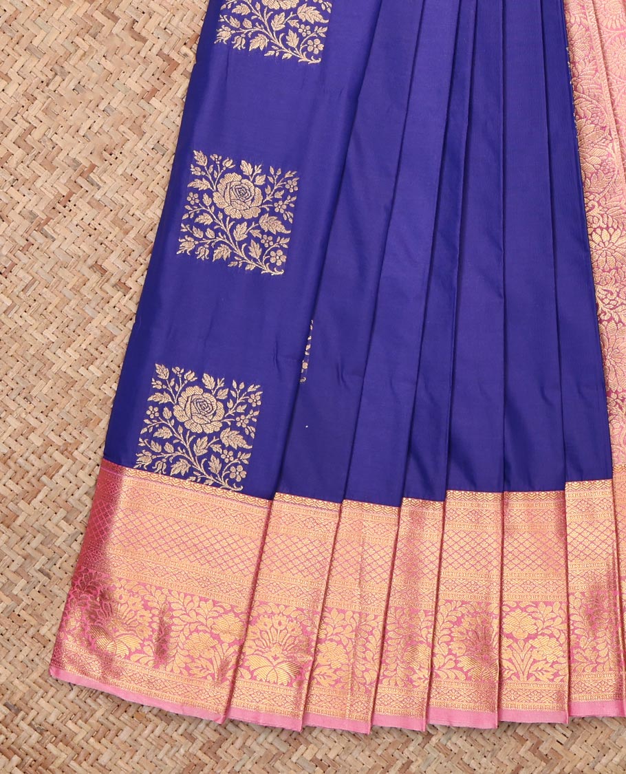 Blue Budget Silk Saree, Beautified with Zari Buttas, Complemented by Contrast Traditional Zari Border, Grand Pallu and a Contrast Blouse