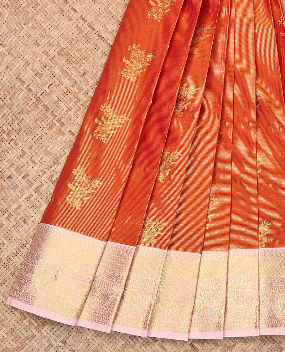 Orange Budget Silk Saree, Enriched with Zari Buttas and Checks, Complemented by Contrast Traditional Zari Border, Grand Pallu, and a Contrast Blouse