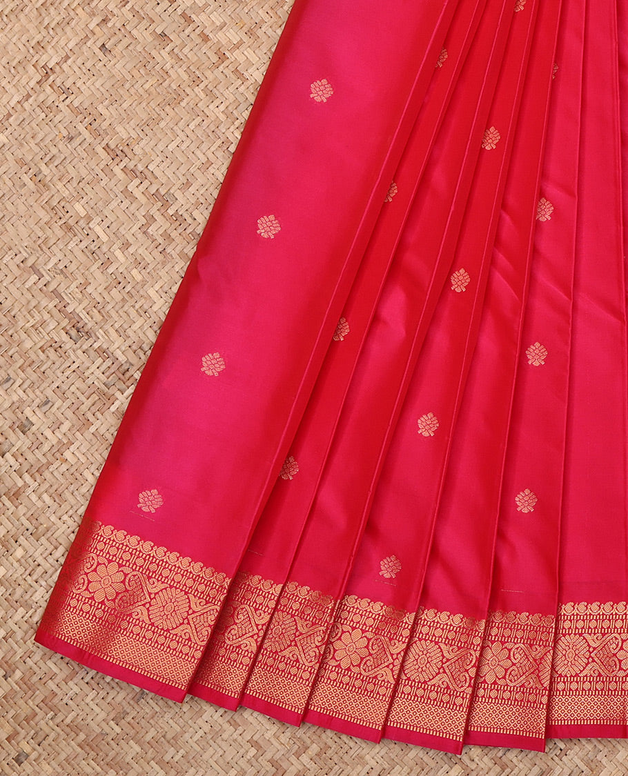 Pink Budget Silk Saree, Detailed with Zari Buttas, Highlighted by a Traditional Zari Border, Jaal Pallu, and Matching Blouse
