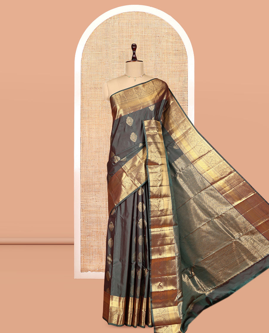 Grey Dual-Toned Budget Silk Saree, Spotlighted with Zari Buttas, Highlighted by a Traditional Border, Grand Pallu, and a Matching Blouse