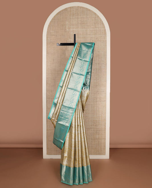 Yellow Wedding theme zari jacquard budget silk saree, contrast traditional zari border, and diagonal striped pallu