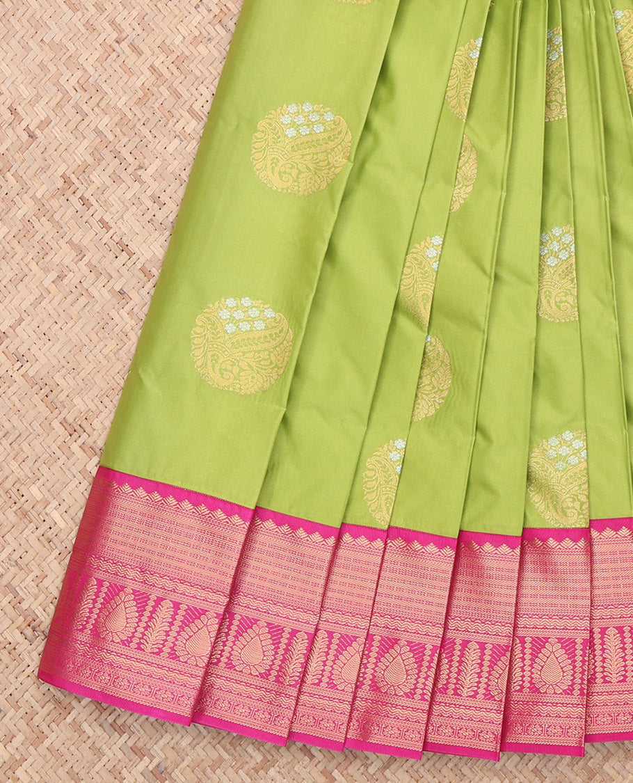 Leaf Green Zari Butta Budget Silk Saree