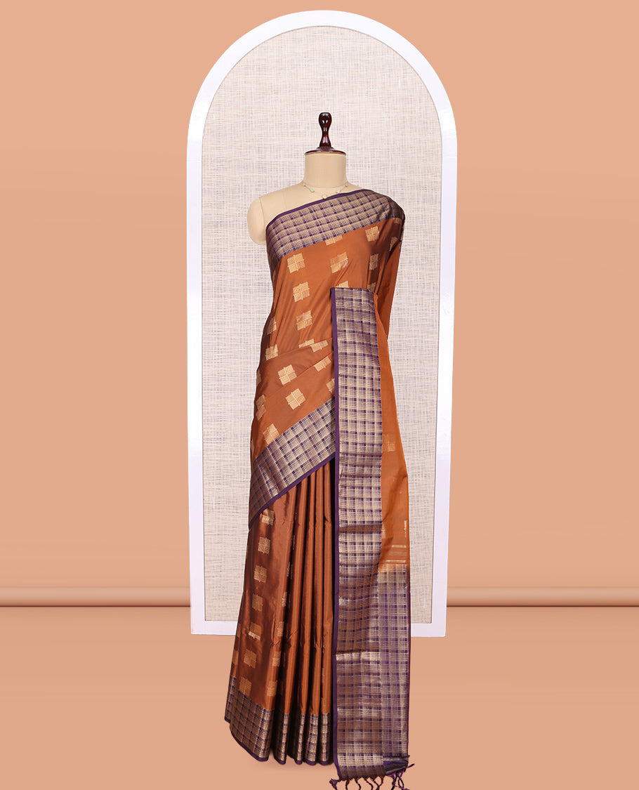 Rust Zari Checks Budget Silk Saree