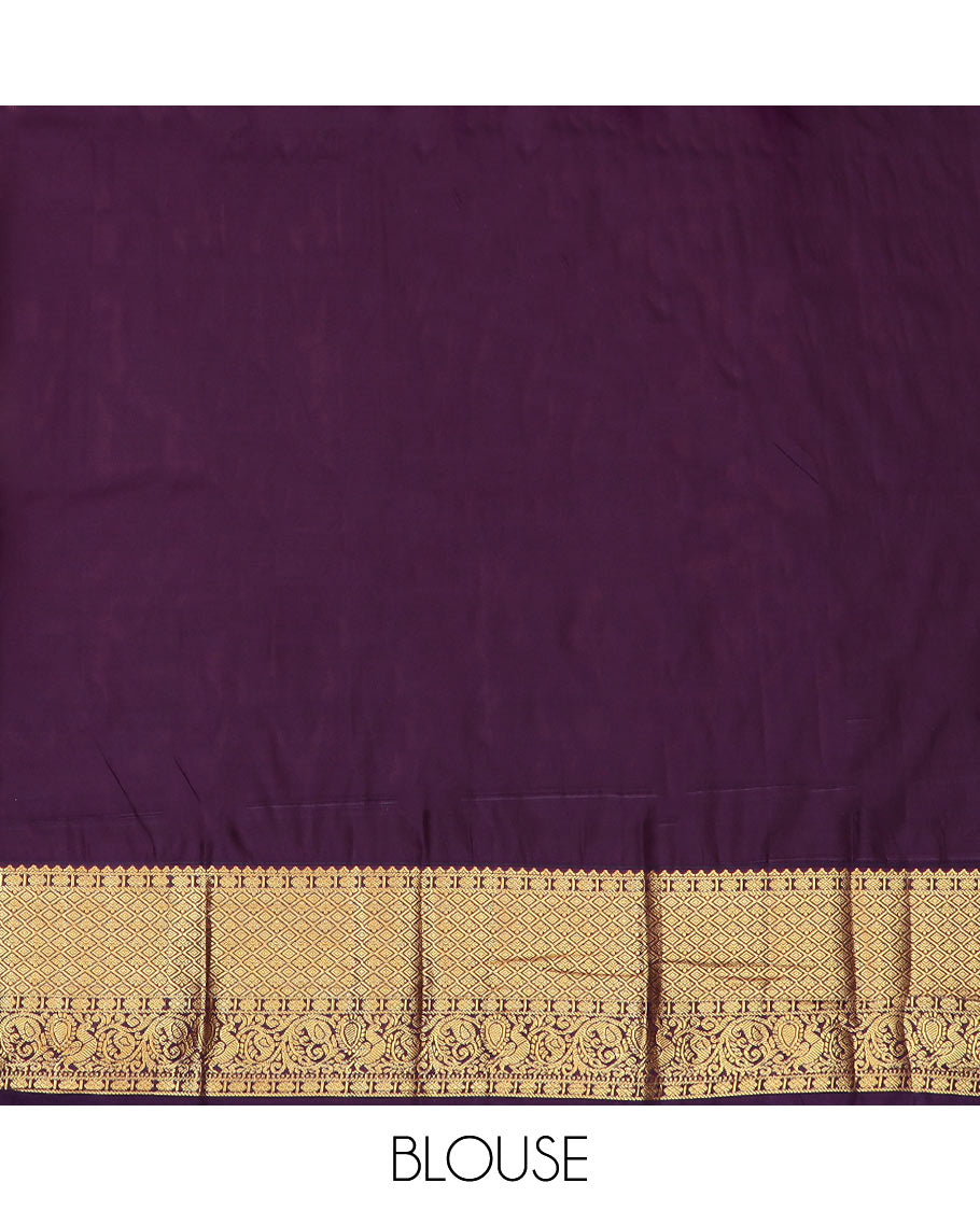 Red Budget Silk Saree Detailed with Zari Buttas and Stripes, Complemented by a Contrast Traditional Zari Border, Zari Embellished Pallu, and Paired with a Contrast Blouse