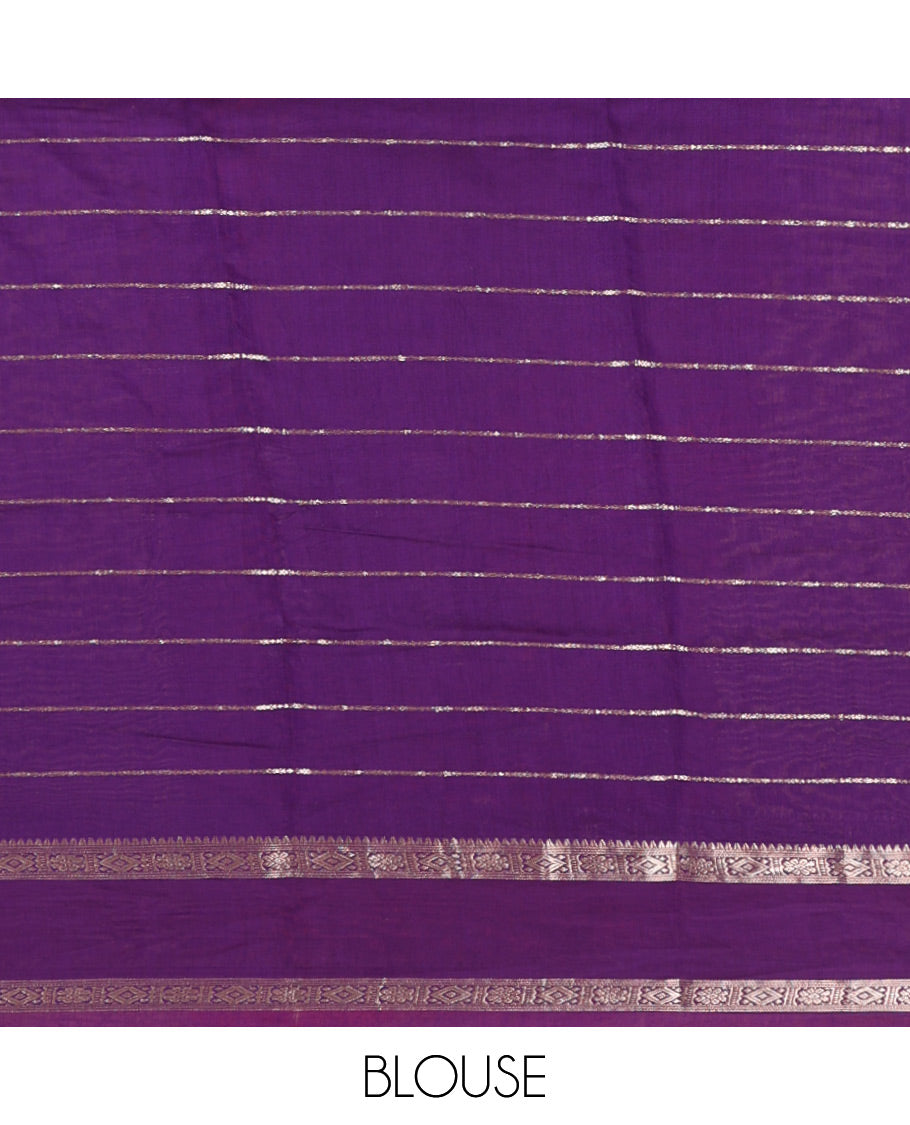 Brown Assam Silk Saree Embellished with Zari Stripes, Complemented with a Contrast Traditional Design Border, Zari-Elevated Pallu, and Paired with a Contrast Blouse