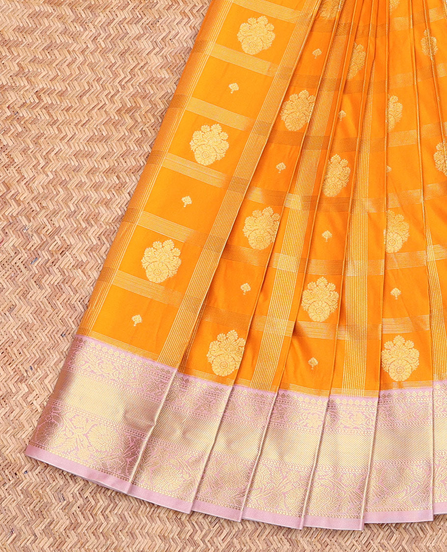 Yellow Budget Silk Saree, Finely Crafted with Zari Butta Enclosed Checks, Complemented by a Contrast Traditional Border, Intricate Pallu, and a Contrast Blouse