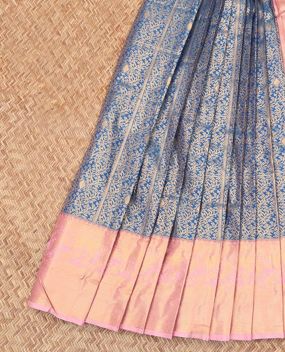 Blue Budget Silk Saree, Enriched with Jacquard Design, Complemented by Contrast Traditional Zari Border, a Grand Pallu and a Contrast Blouse