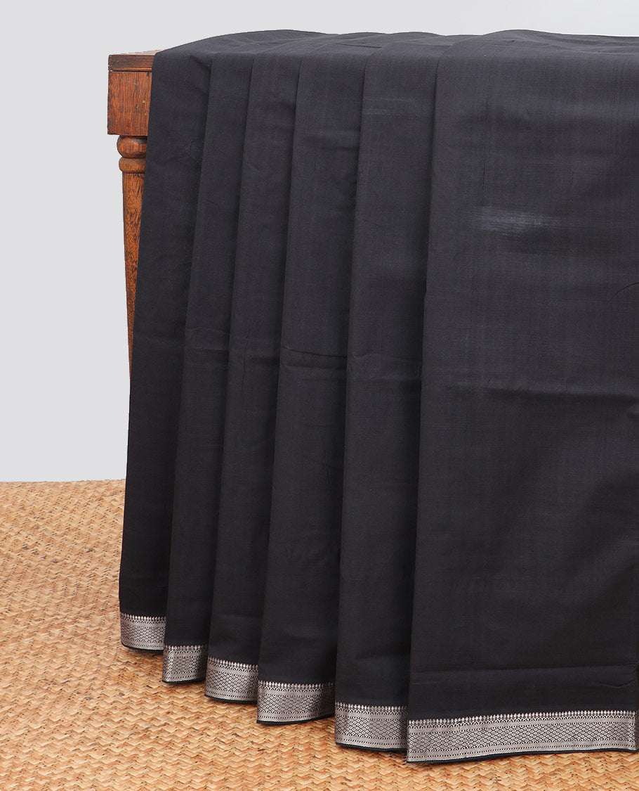 Black mangalagiri cotton saree contrast temple border & striped pallu