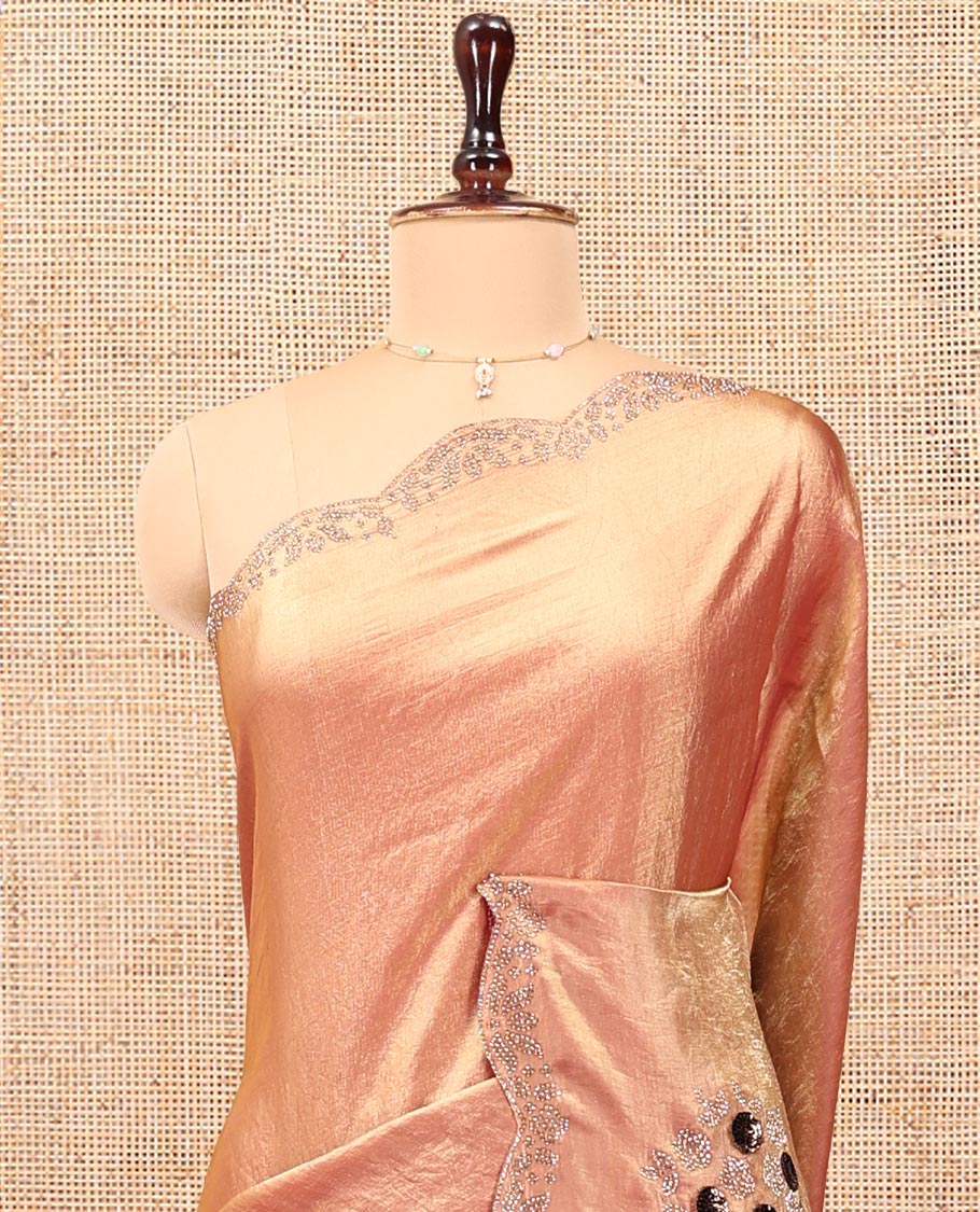 Pink Designer Saree, Spotlighted with Stone Work Embroidery On Its Body, Scallop Embroidered Border, and Paired with a Matching Blouse
