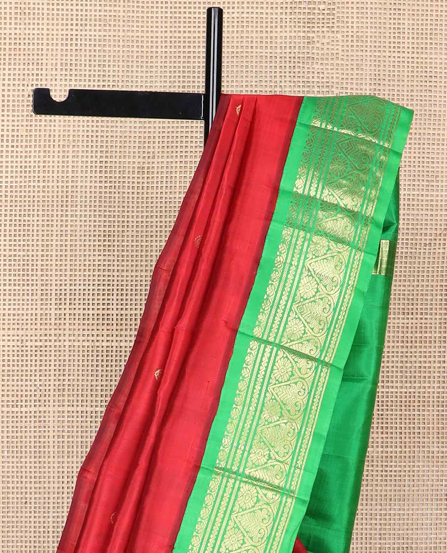 Red buttas kancheepuram silk saree with contrast korvai zari design border & floral design pallu