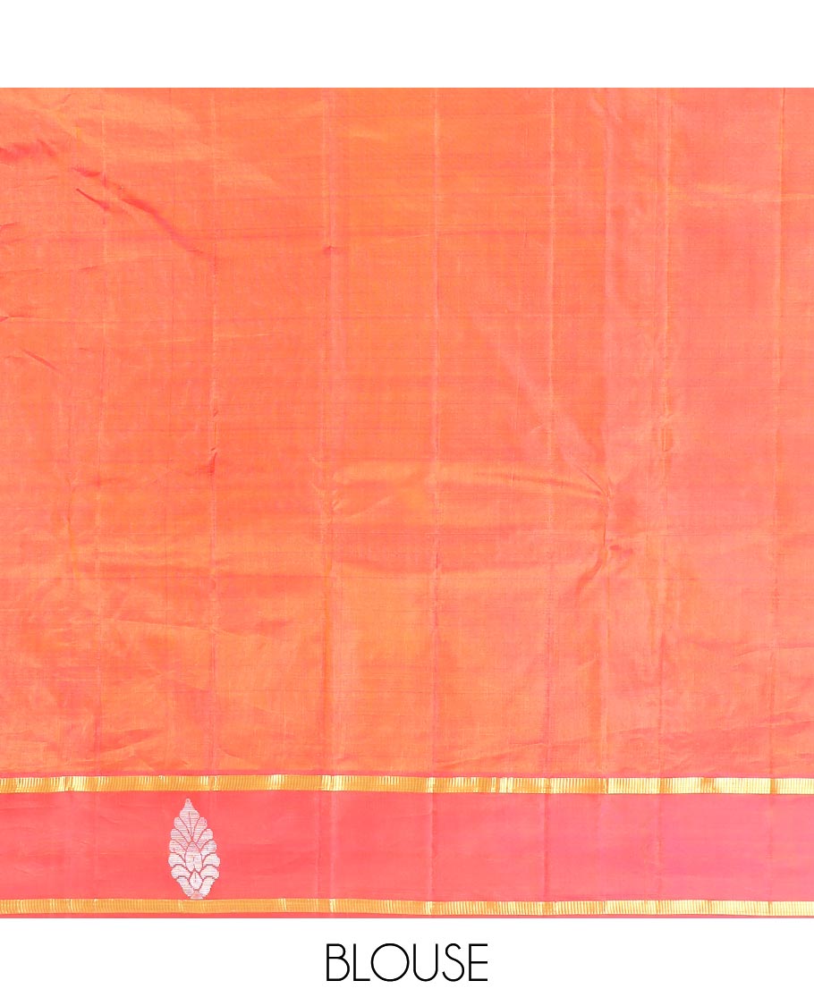 Yellow Plain Kanchipuram Silk Saree, Complemented by a Captivating Contrast Border of Zari Designs, Zari Designs Woven Pallu, and Paired with a Contrast Blouse