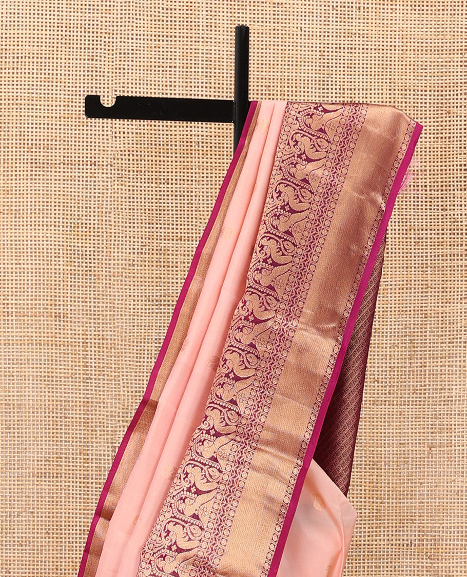 Pink zari buttas silk saree, contrast border of rudraksham,rettai neli, manga & mayil designs & jaal pallu