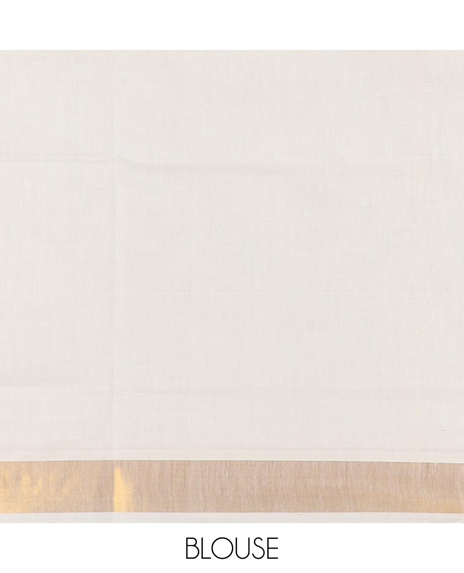 Cream peacock motifs embroidered Kerala cotton saree, bavanji border, and peacock embroidered pallu