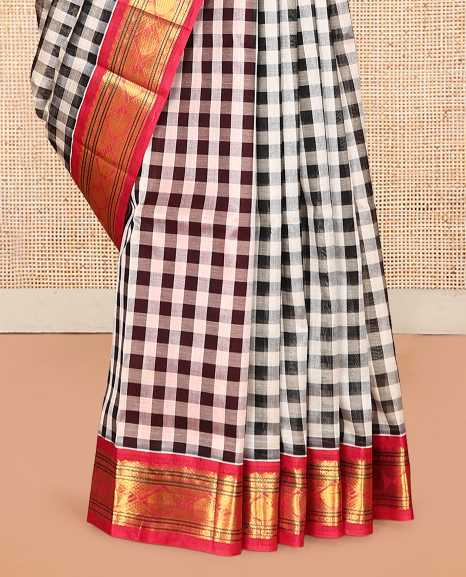 Black-White Checked Kuppadam Silk Saree