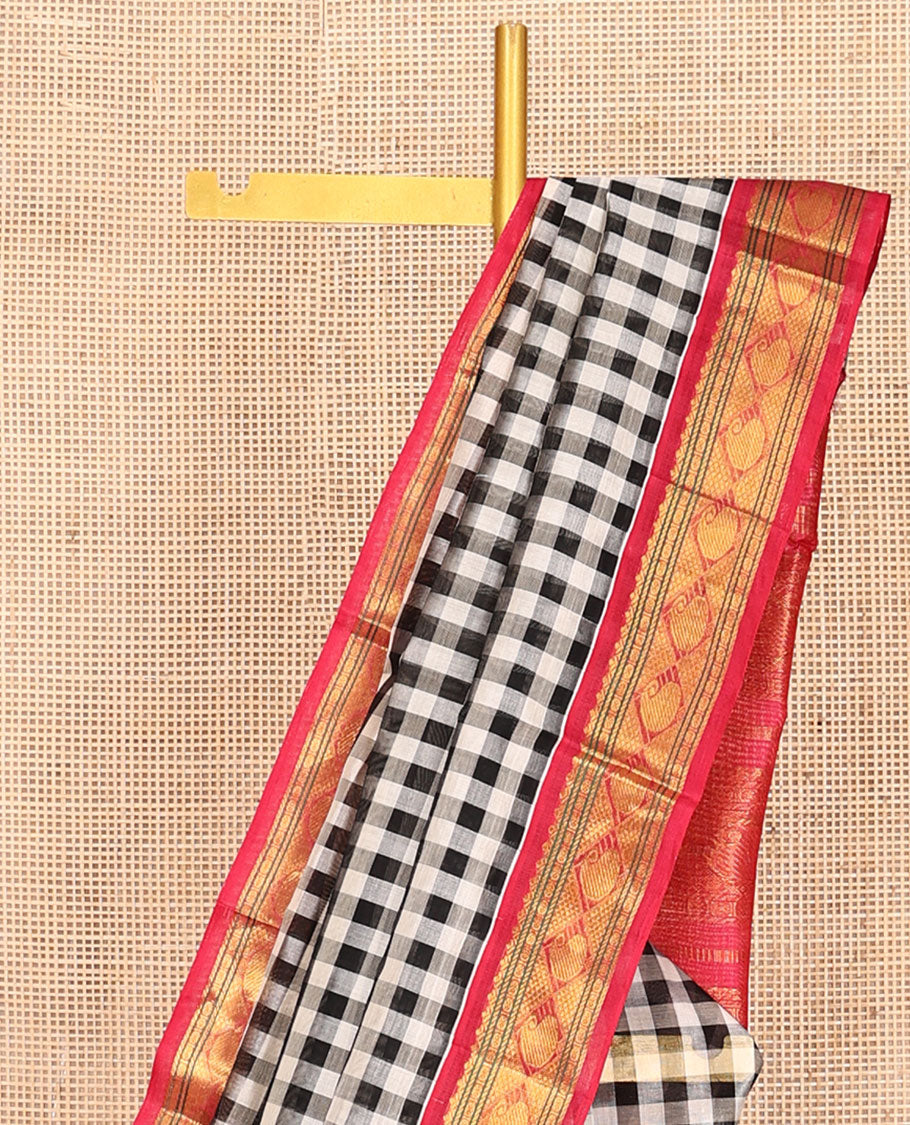 Black-White Checked Kuppadam Silk Saree