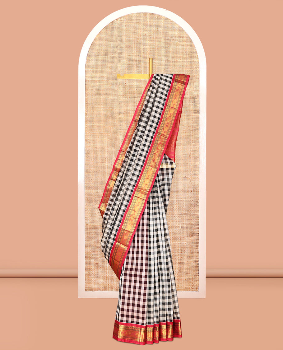 Black-White Checked Kuppadam Silk Saree