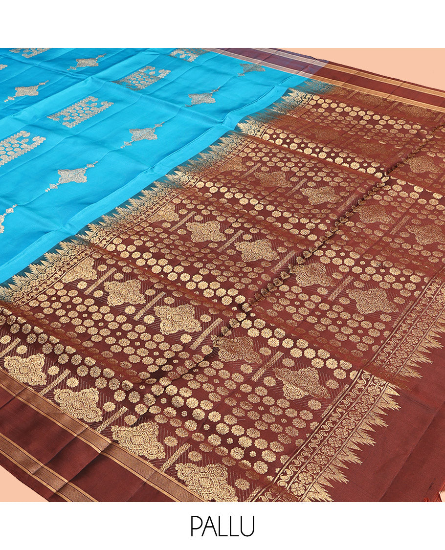 Blue Mayuri Lite Silk Mix Saree, Crafted with Zari Buttas, Contrast Border, Pallu of Intricate Designs, and a Contrast Blouse