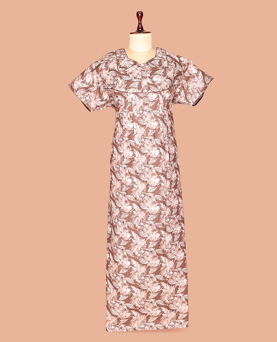 Brown Cotton-Blended Nighty