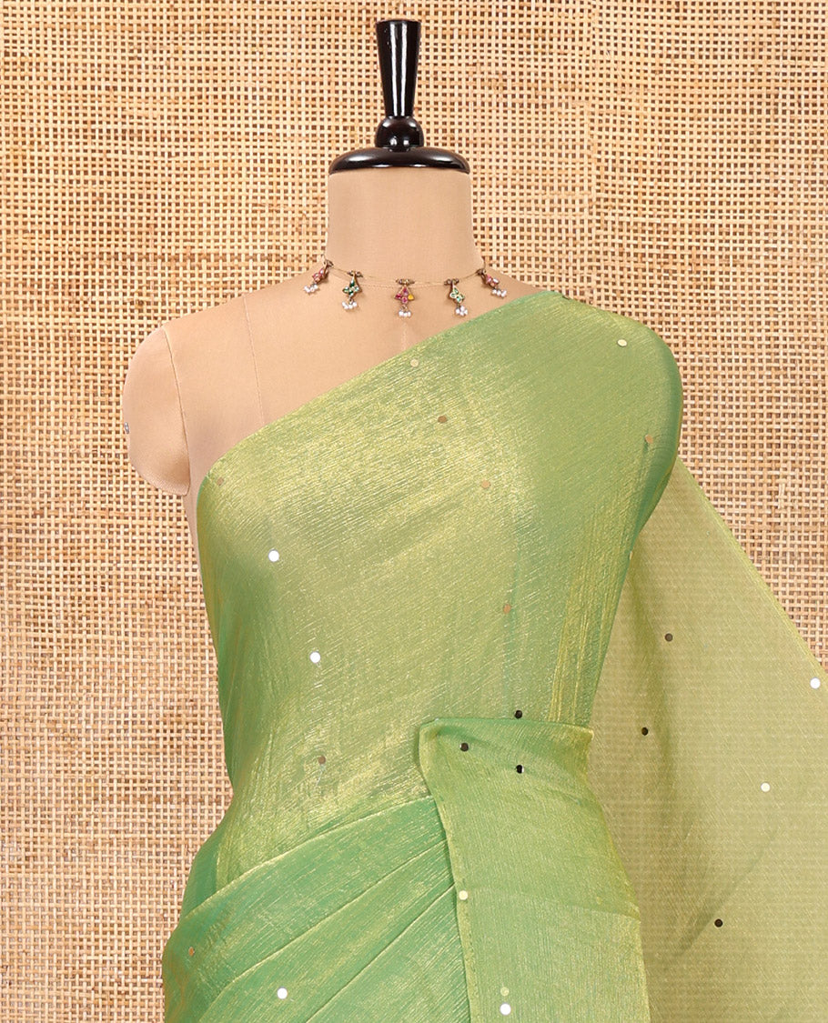 Borderless Lime Green Fendy Chiffon Saree, Gleamed Up with Sequin Work on Its Body, Highlighted by a Self-Pallu of Sequin Work, and Paired with a Matching Blouse