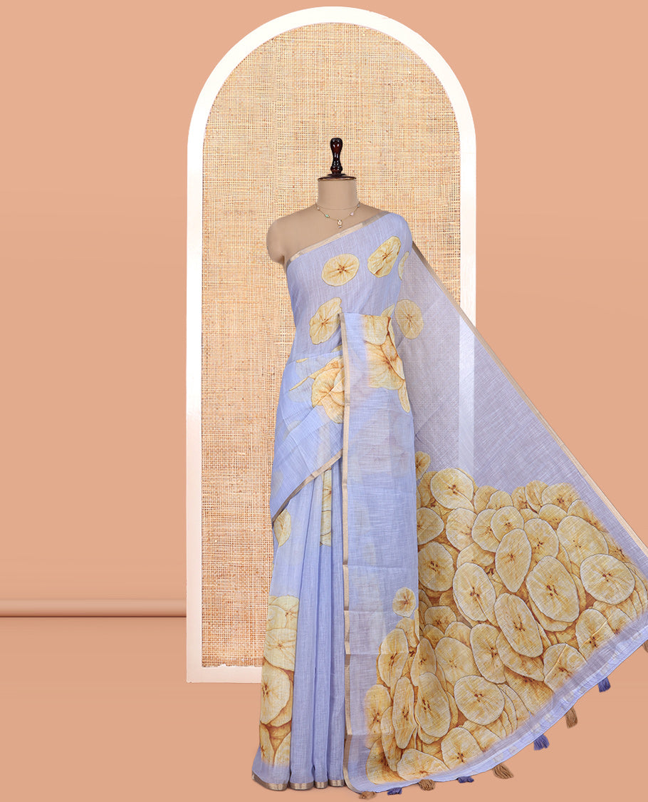 Borderless Lavender Nentharanga Chips Printed Chanderi Cotton Saree, a Piping Border, Matching Blouse