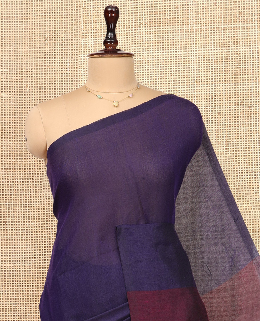 Borderless Violet-Purple Plain Design Khadi Cotton Saree