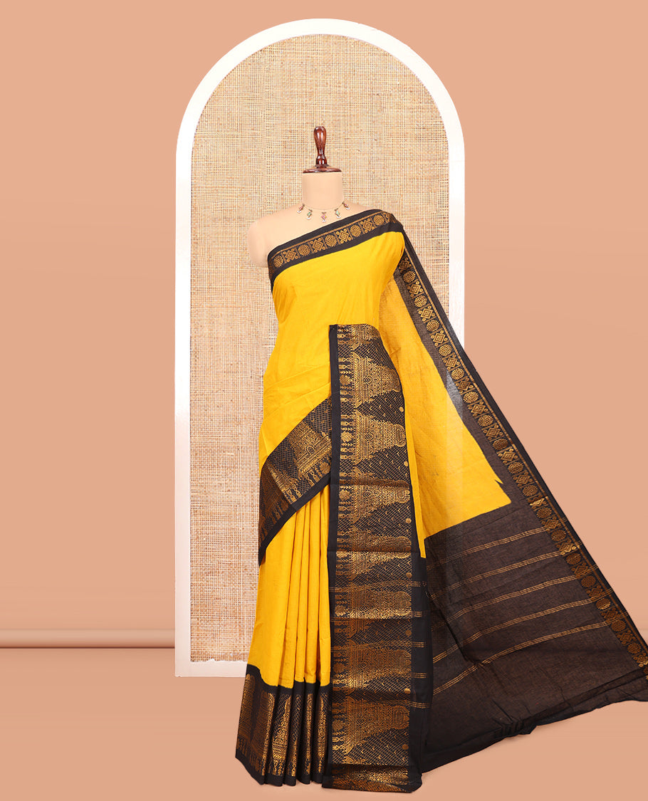 Mustard Plain Sungudi Cotton Saree