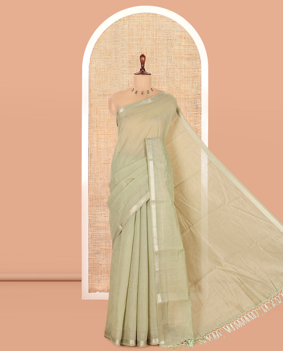Pista Green Plain Chanderi Cotton Saree