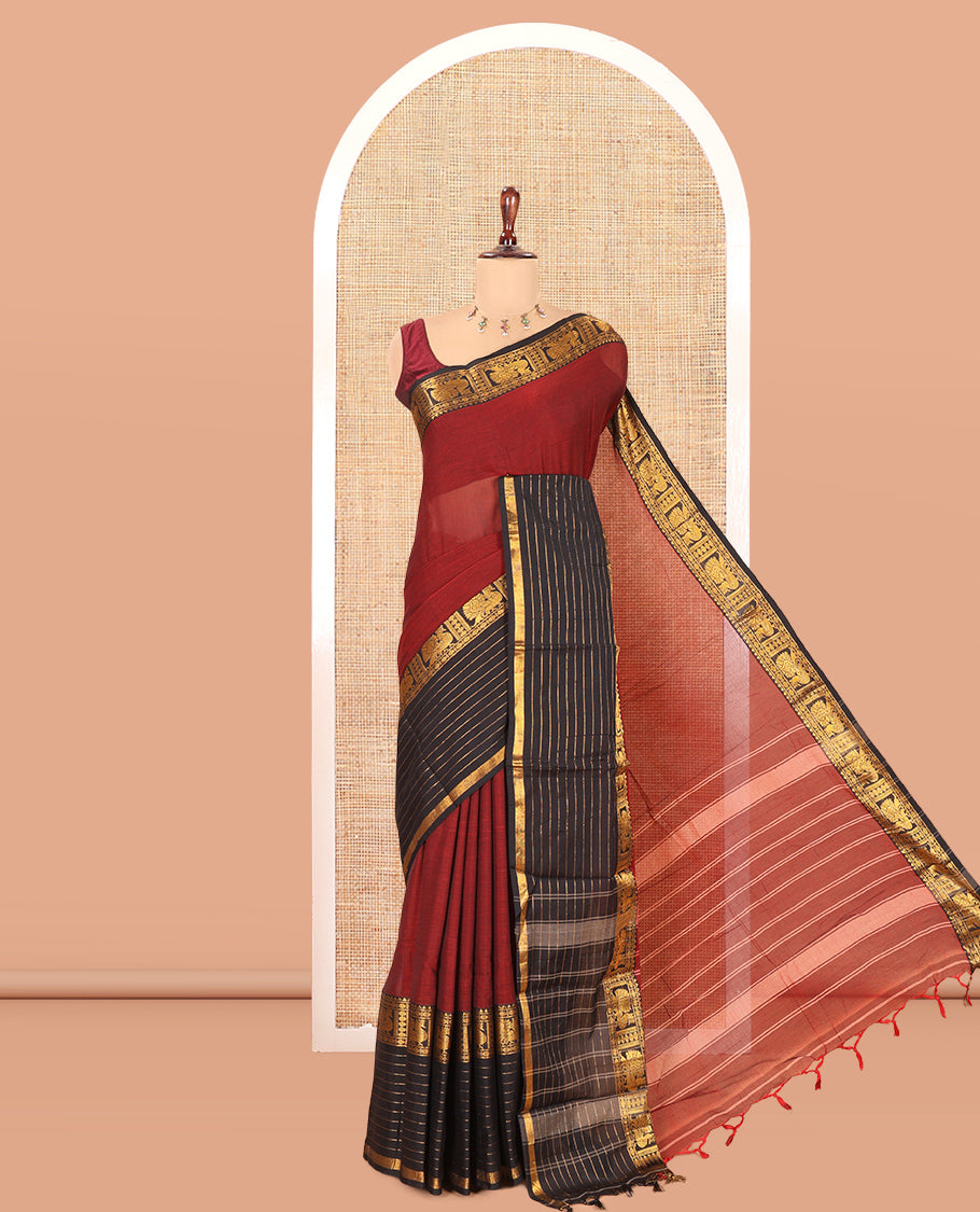 Maroon Plain Mercerised Cotton Saree
