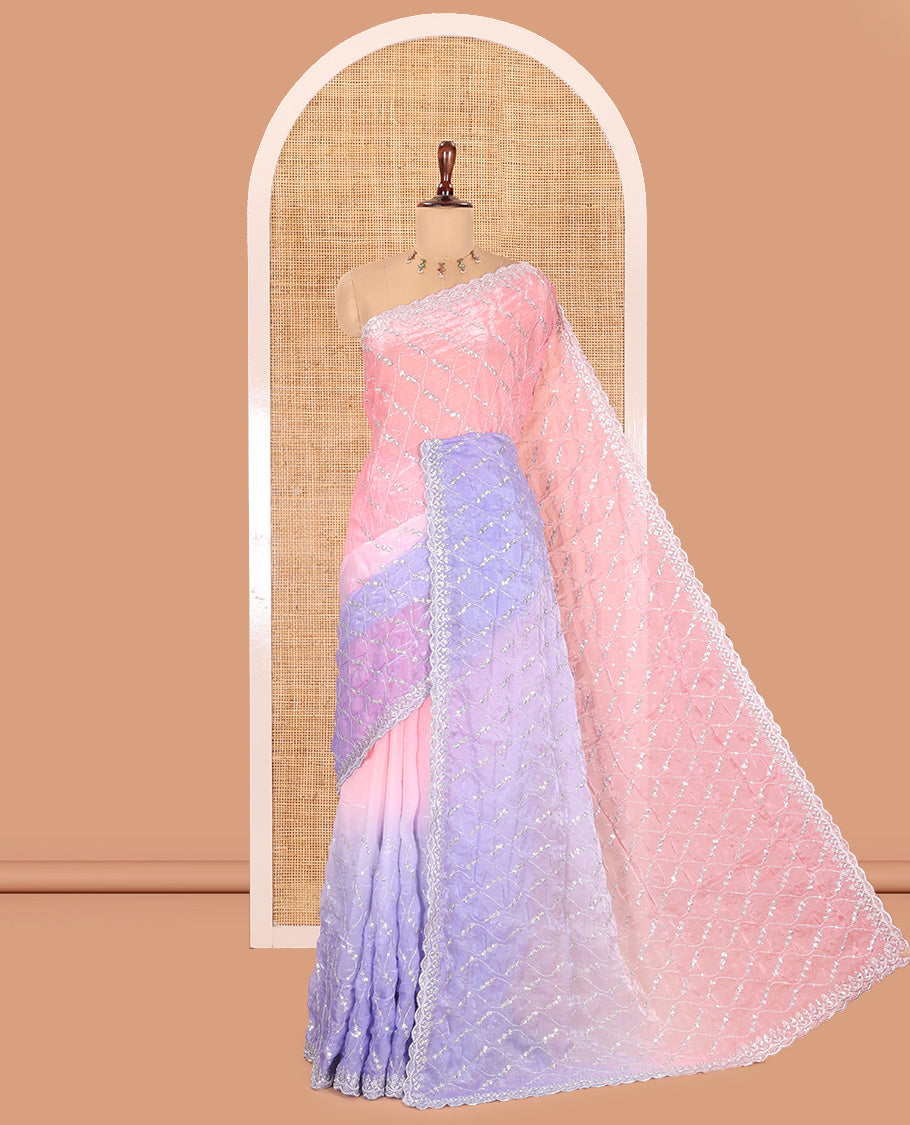 Pink-Lavender Fendy Chiffon Saree