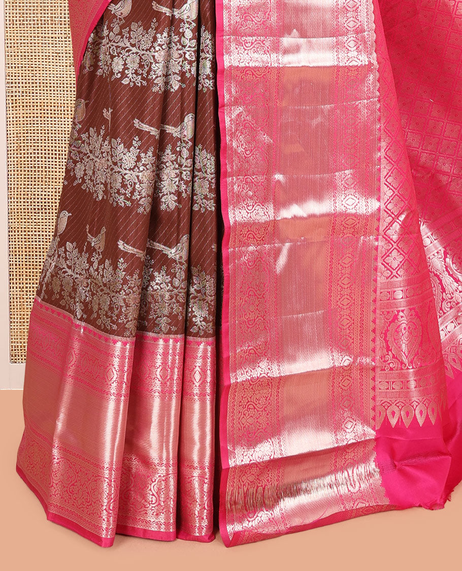 Chocolate Brown-Rani Pink Budget Silk Saree