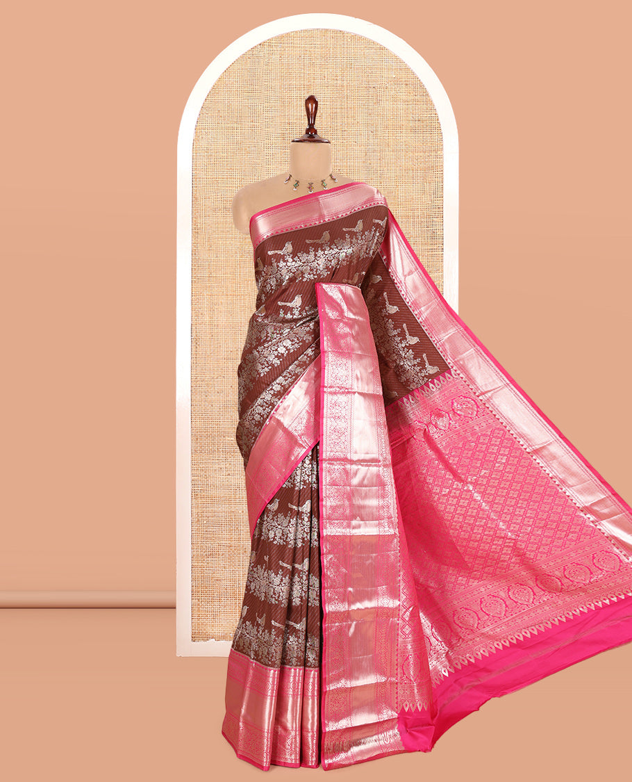 Chocolate Brown-Rani Pink Budget Silk Saree