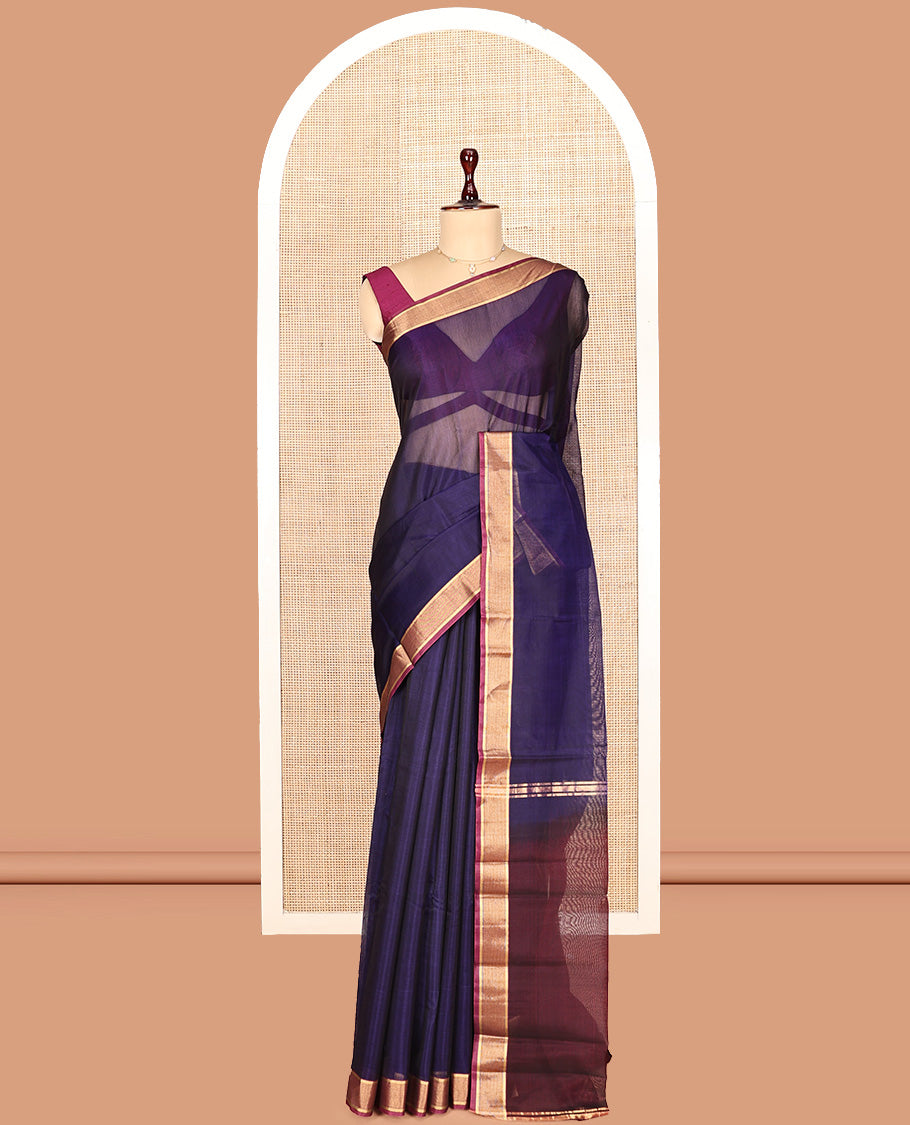 Blue Plain Silk Cotton Saree