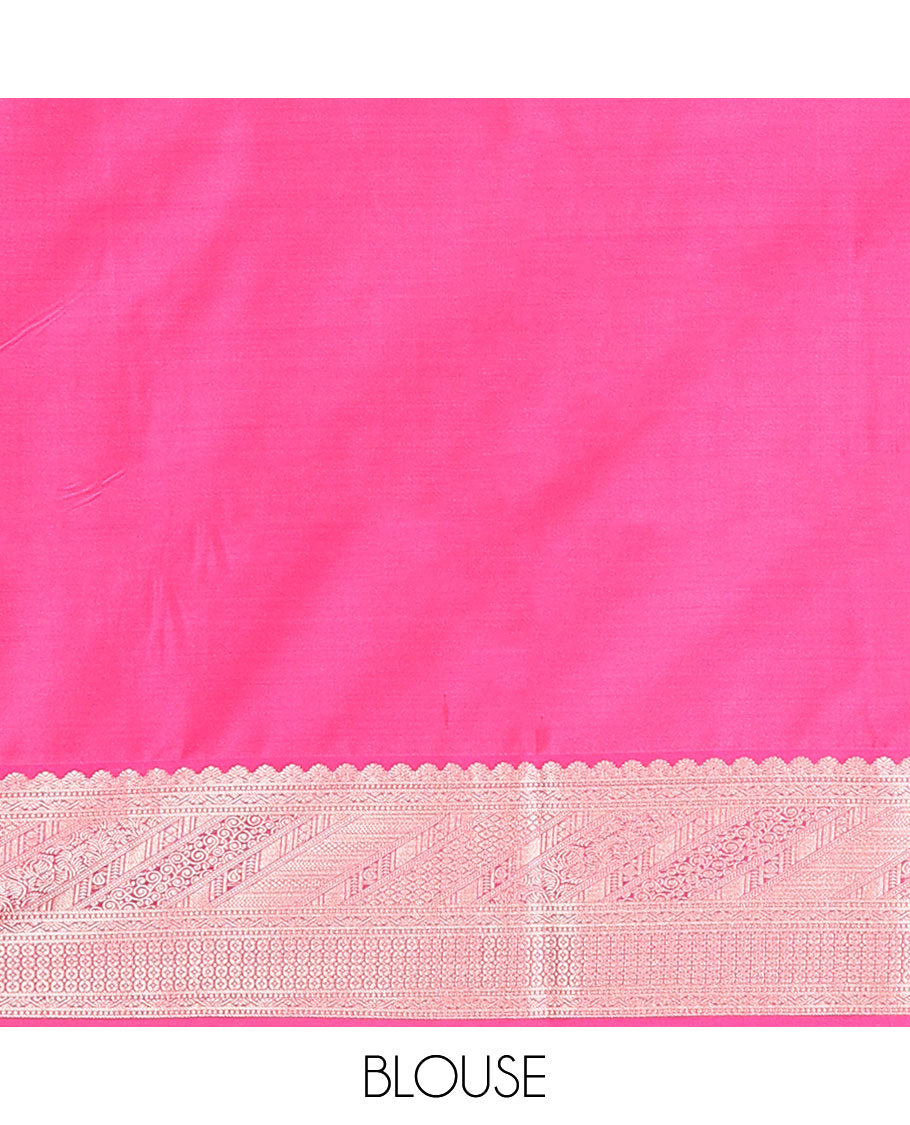 Green zari buttas soft silk saree, contrast traditional zari design woven border, and pallu of zari weave