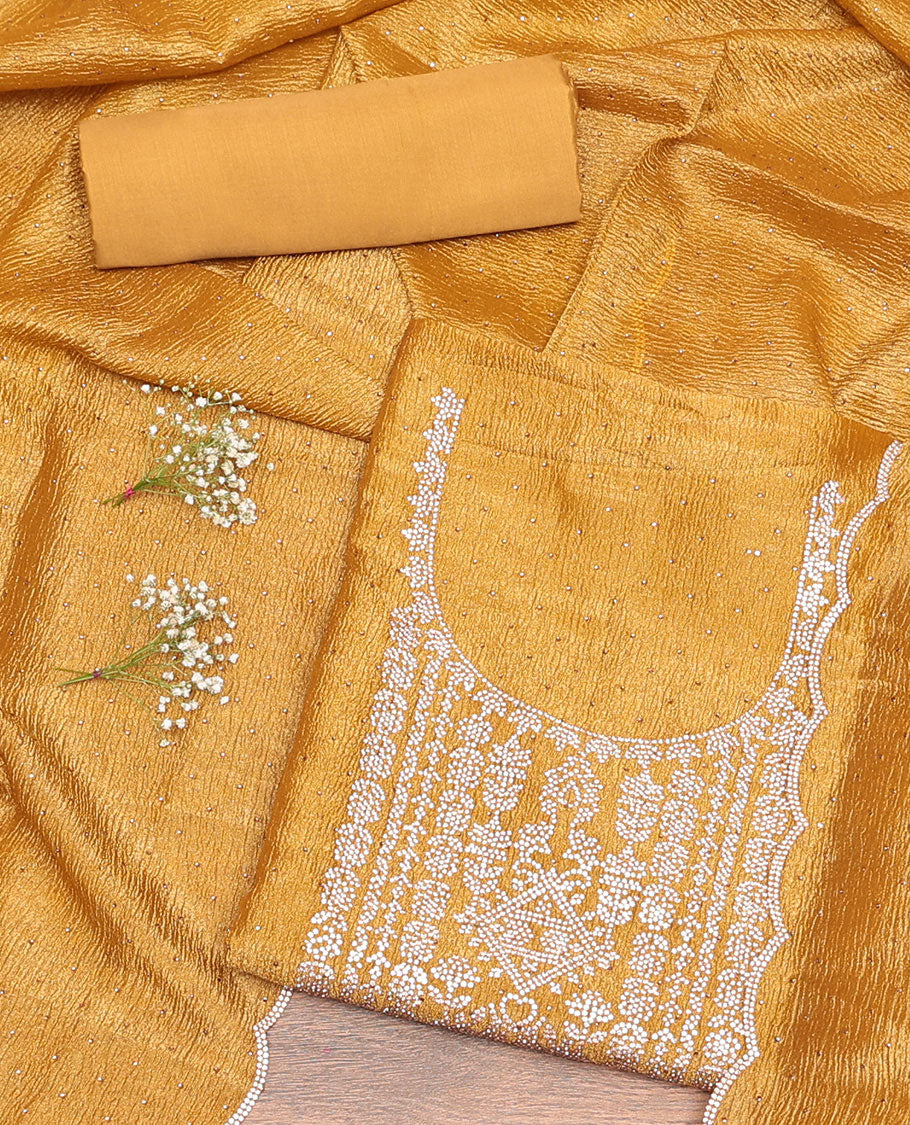 Mustard Chiffon Material Chudidar Set