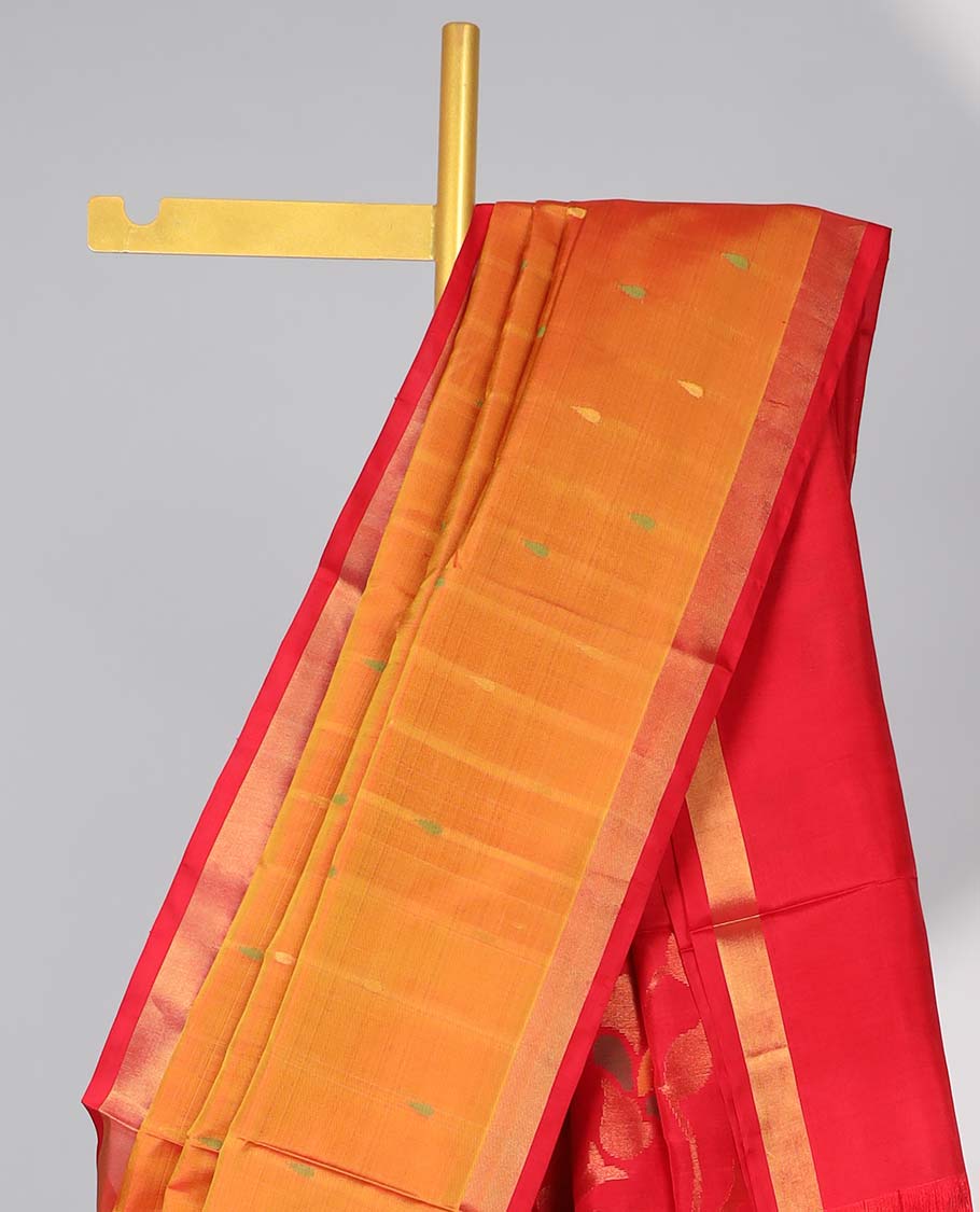 Brown striped , floral uppada silk saree with contrast zari border & floral vine design pallu